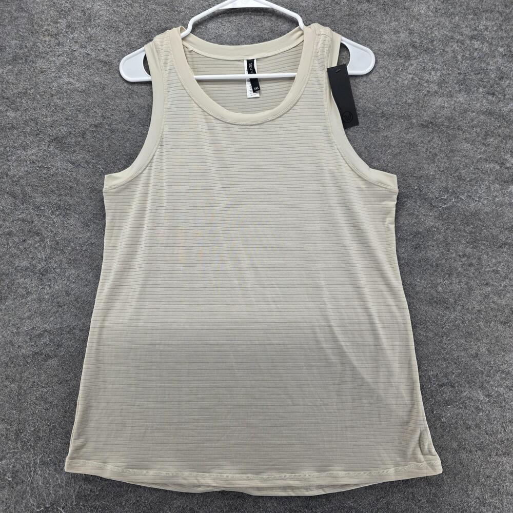 Savvi Tunic Tank Womens 2XL Beige Scoop Neck Striped Stretch Lightweight